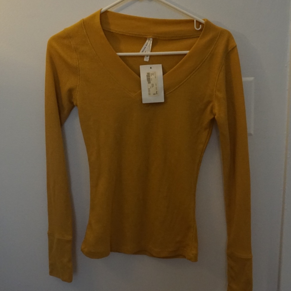 V-neck long sleeve top, Mustard Color, brand new